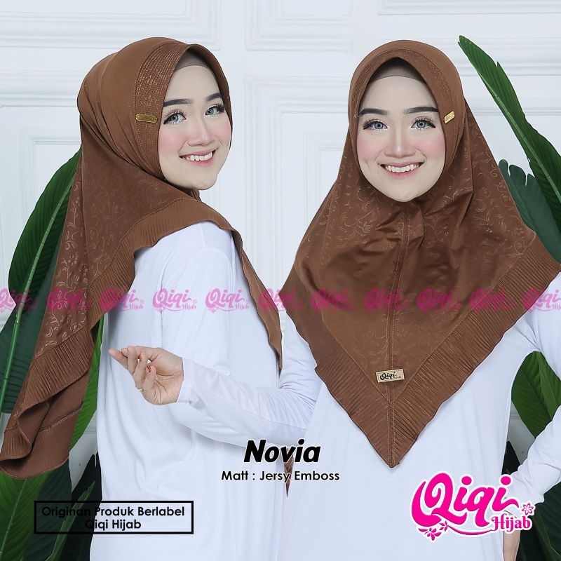 (Qiqi Hijab) NOVIA •jilbab instan jersey emboss•hijab instan pet rempel motif