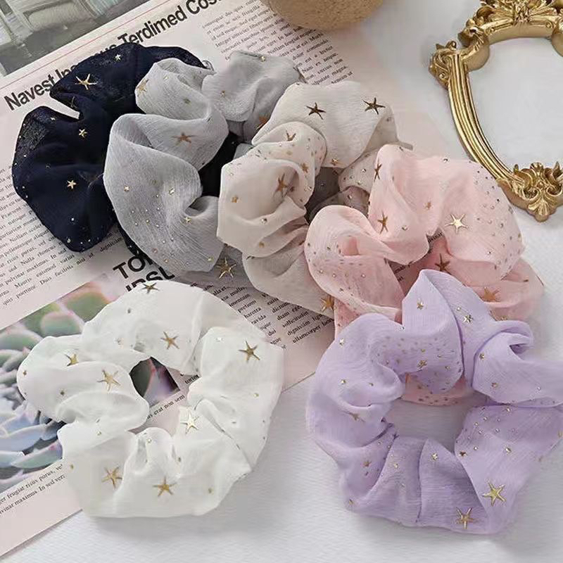 EryoneStore Ikat Rambut SCRUNCHIE Korea Motif BINTANG / Kunciran Rambut Model Korean / Ikat Rambut Cepol Korea