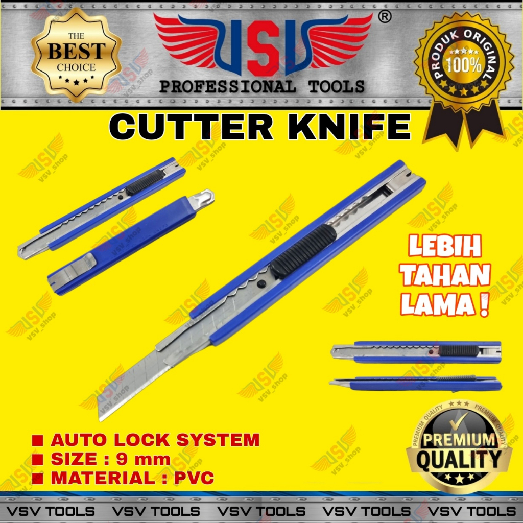 Cutter Kecil Pisau Cutter 9mm Cutter Knife Auto-Lock PVC VSV HS-04