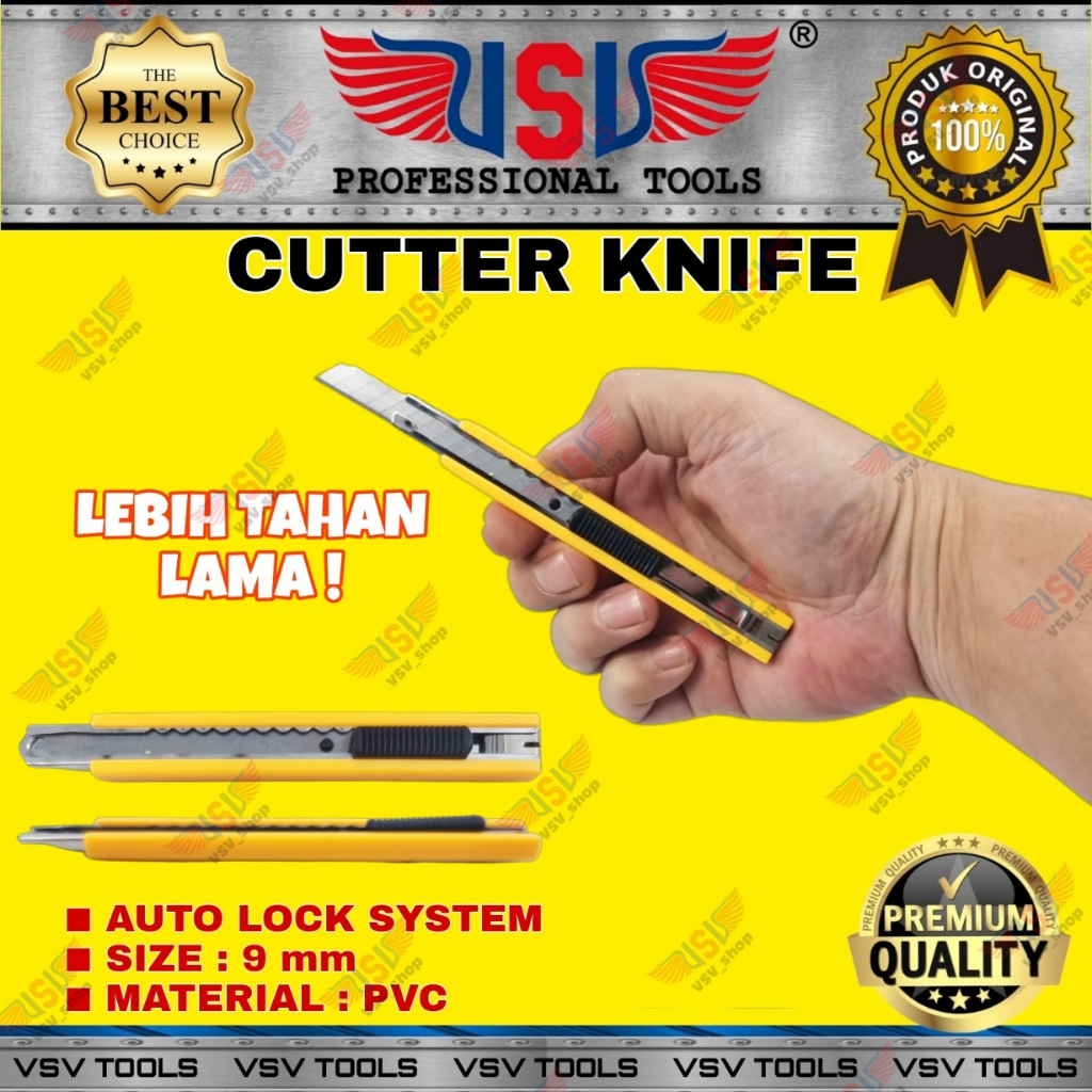 Cutter Kecil Pisau Cutter 9mm Cutter Knife Auto-Lock PVC VSV HS-04