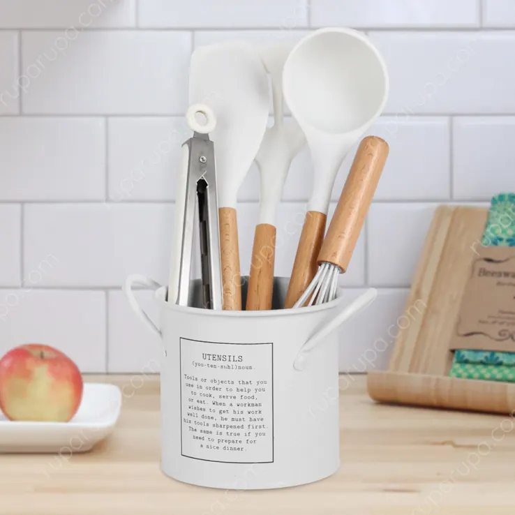 Spatula Putih Kayu - Utensil Set - Cooking Color Vianne Set 5 Pcs Tempat Peralatan Masak - Putih