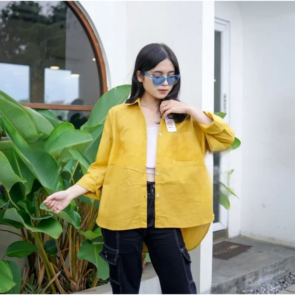 Kemeja Oversize Wanita Linen / alena Loose Oversize Shirt