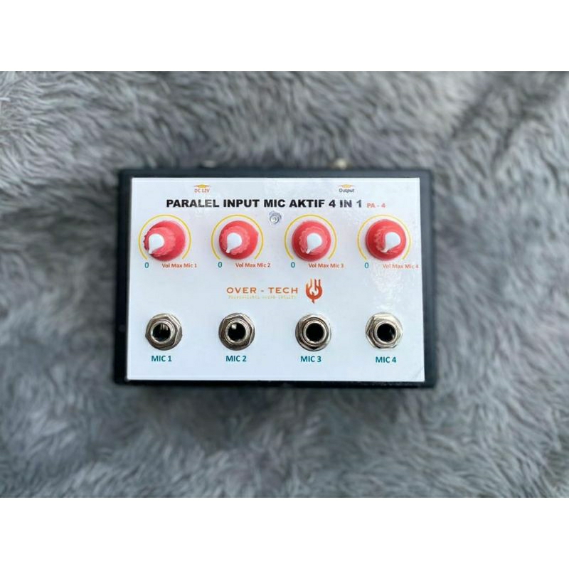 Paralel Microphone Penambah Input Mic 4 Input 1 Output 4 in 1 Aktif dengan Pre Amp Penguat Mic DC 12
