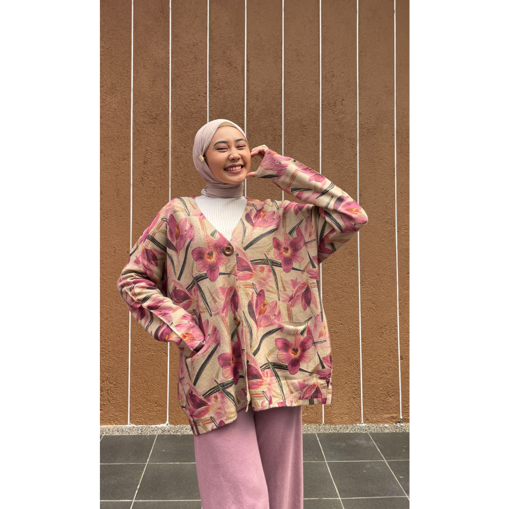 [ALLN KNitwear] Vintage Flower Bunga Pink Atasan Wanita