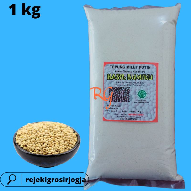 

Tepung Millet Putih Organik kemasan 1 KG/Tepung Milet Putih kemasan 1 KG