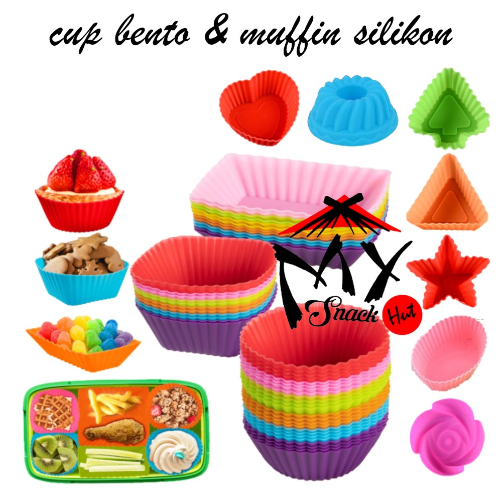 CUP MUFFIN BENTO SILIKON - CETAKAN PENYEKAT PERSEGI PANJANG OVAL TEMPAT BEKAL KOTAK MAKAN SIANG ANAK