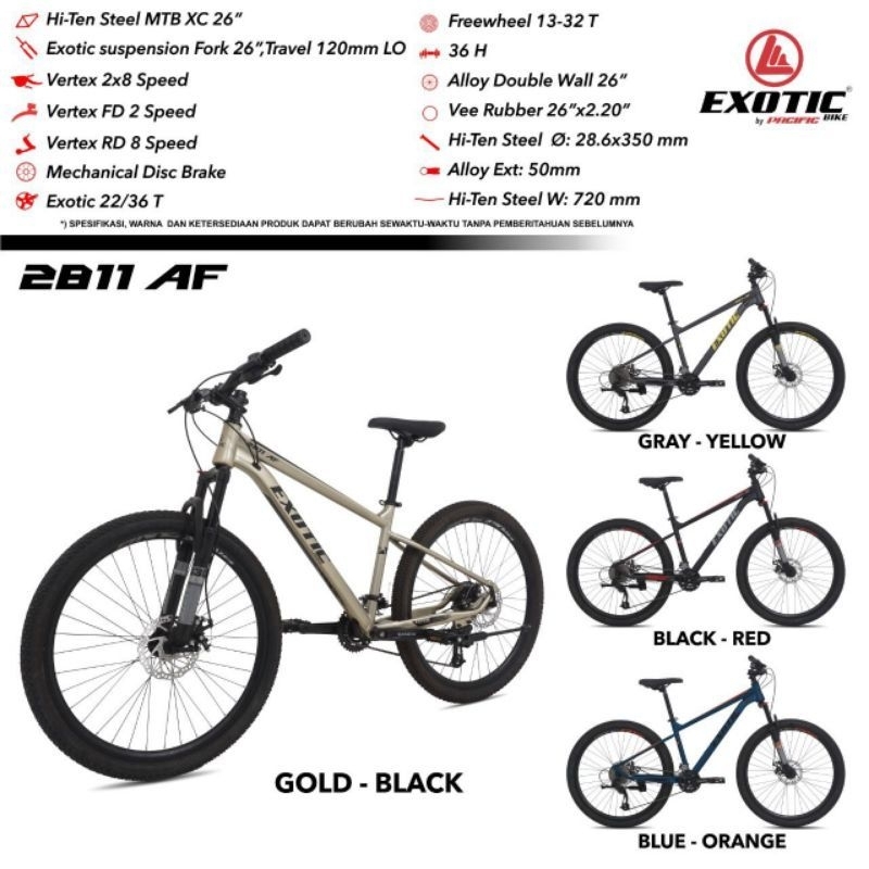 Sepeda MTB ukuran 26 inch merk exotic by pacific tipe 2811 AF 26"