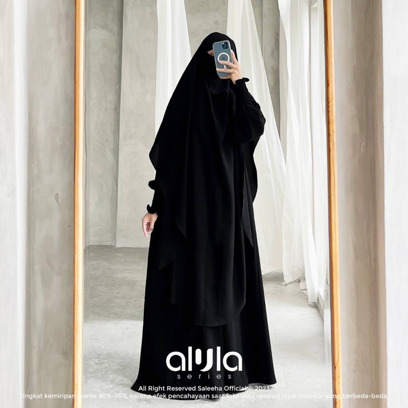 SALEEHA-ALULA SERIES SET ABAYA+FRENCH KHIMAR WARNA JETBLACK