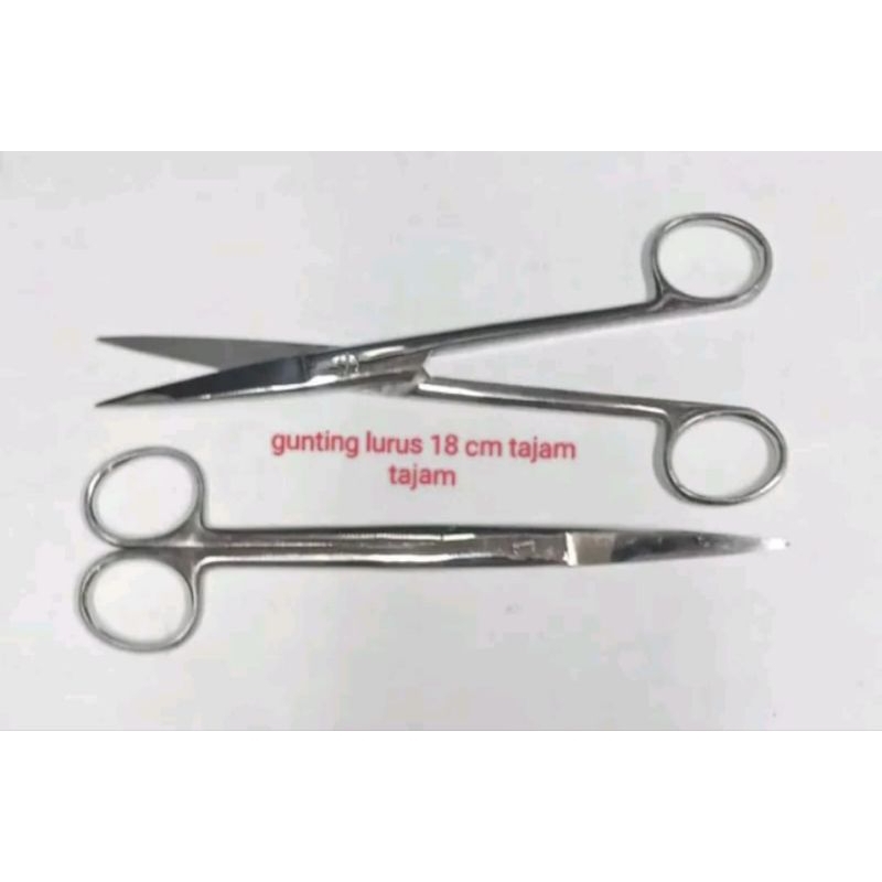 Gunting Medis 18 cm Tajam Tajam Lurus / Bengkok