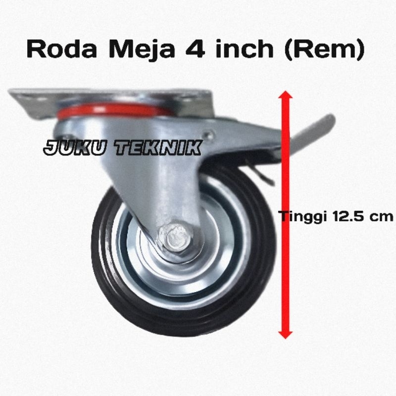 Roda Meja/Roda Troli/Roda Karet/Roda Gerobak 4 inch (mati, hidup, hidup rem)