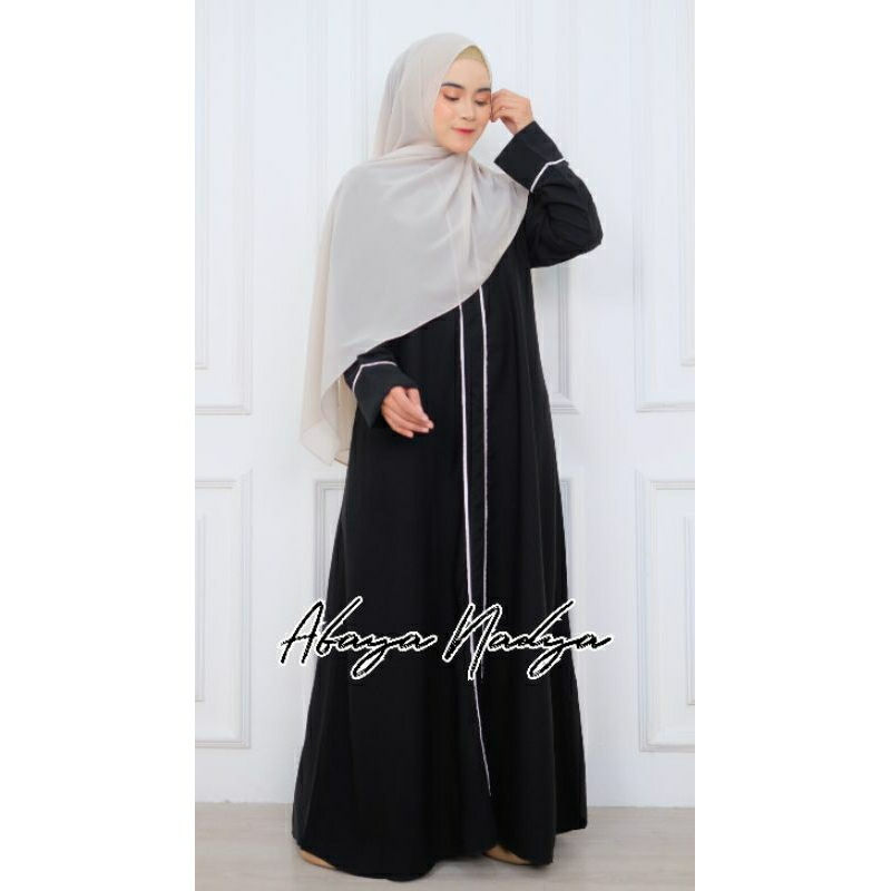 abaya nadya / abaya jetblack remaja / abaya hitam lis / abaya jetblack premium / gamis jetblack / ga