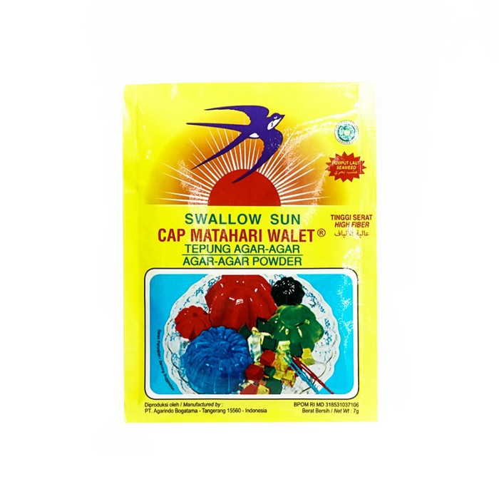 

Swallow Sun Tepung Agar Agar Cap Matahari Walet Warna Putih 7gr