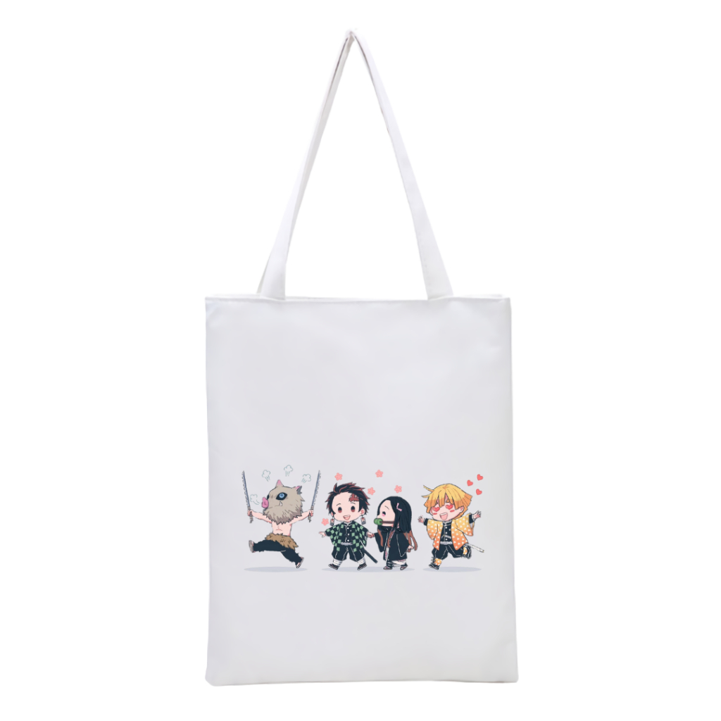 BISA CUSTOM SATUAN TOTEBAG resleting Printing Sublim Anime Demon Slayer series Jepang merchandise tas tote bag kuliah kampus kuliah || Kiiyoomii ||