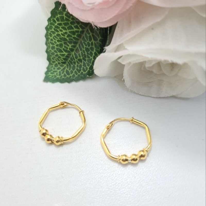 Anting Ring Emas Muda Segi 6 Bola 3