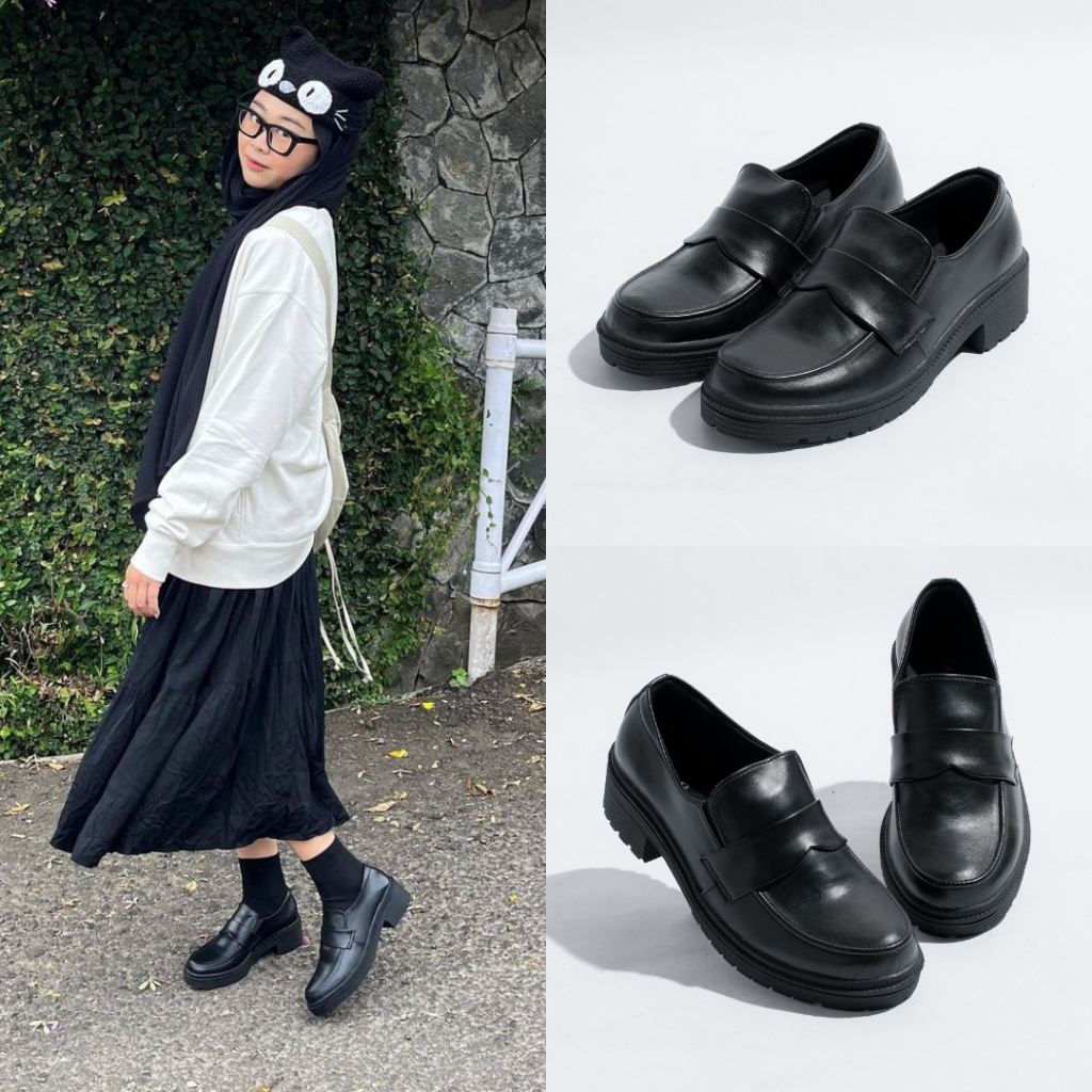 Sepatu Wanita Slip On Casual Kulit Elegan Loafers Wanita Original - Wafa Black