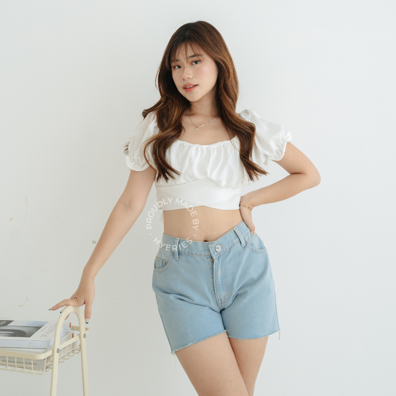 [HYERIES] Wonny top / atasan casual wanita / tie back top / square neck puffy sleeve top / atasan wanita korea / puff sleeve crop top pita / ribbon top / atasan lengan balon pendek / blouse wanita / baju aesthethic / sabrina crop top / off shoulder blouse