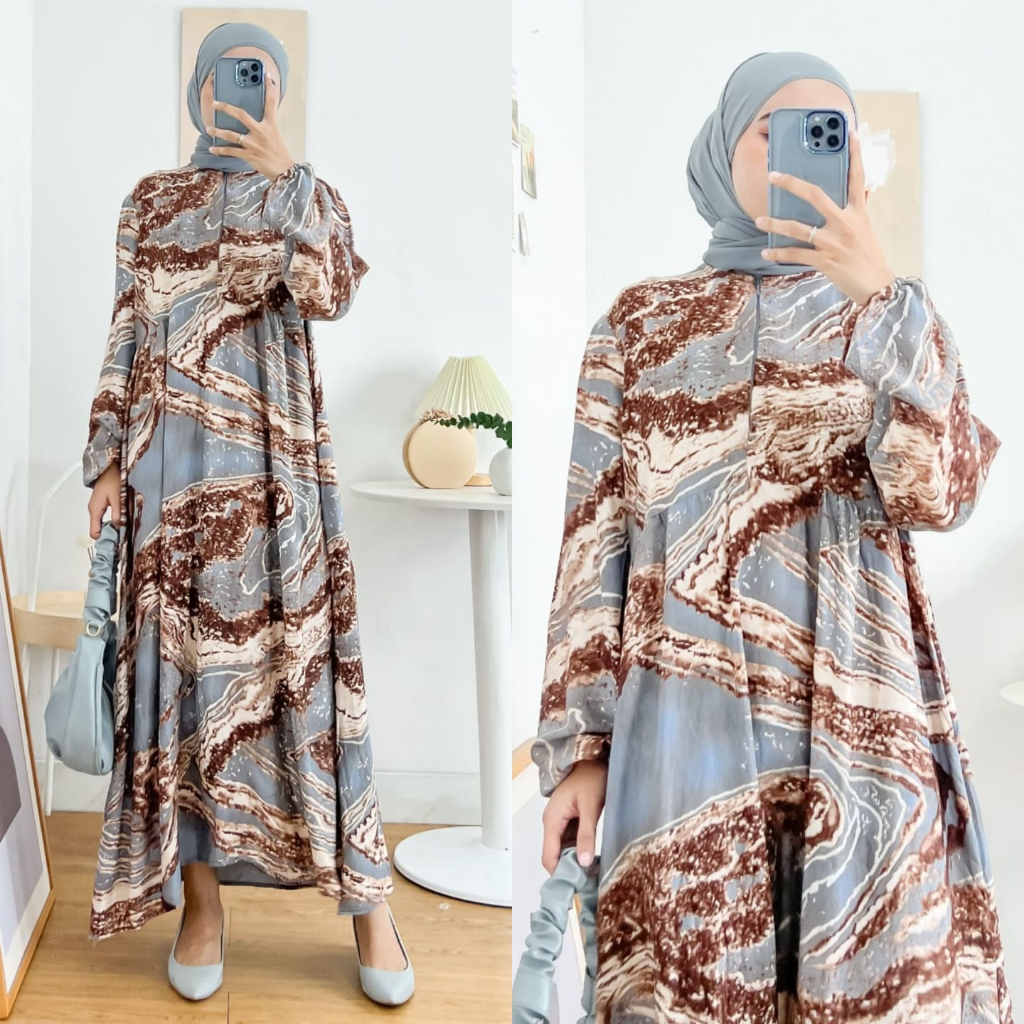 𝐊𝐈𝐑𝐀𝐍𝐈 Midi Dress Rayon Motif Ori Busui Friendly Jumbo Terbaru Kekinian Fashion Muslim Dress Murah Motif Terbaru