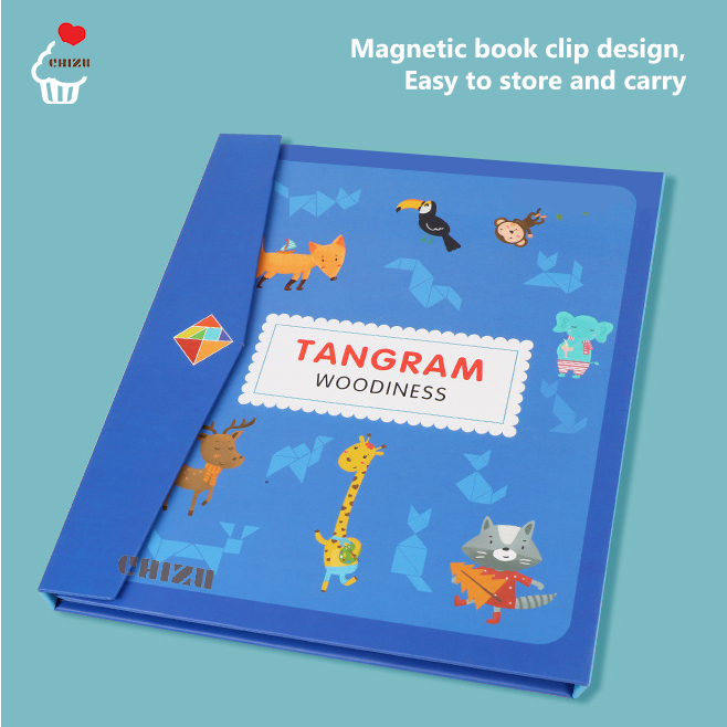 Magnetic Tangram Book | Wooden 3D Seven 7 Piece Puzzle Game | Free Buku Pola Pattern | Mainan Kognitif Balok Blok Kayu Magnetik Magnet Asah Otak Mengenal Bentuk Geometri Warna Montessori Edukatif Edukasi Anak Balita Murah