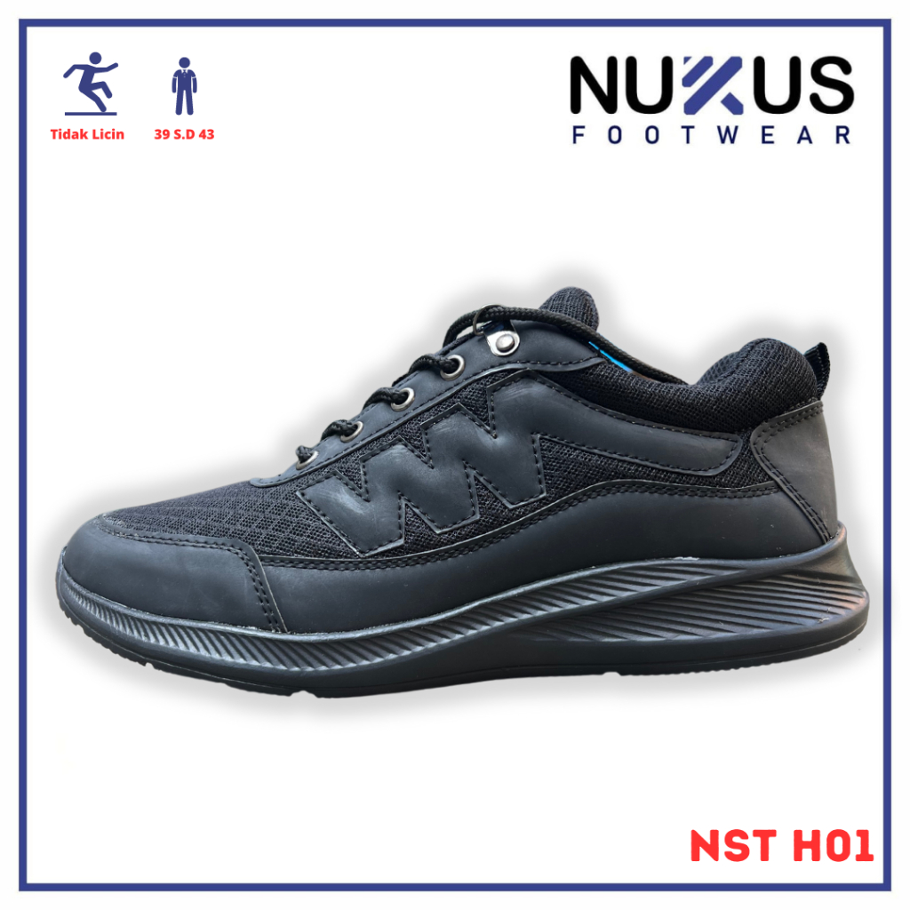 Nukus Sepatu Sekolah Tali Hitam Sneakers - NST H01