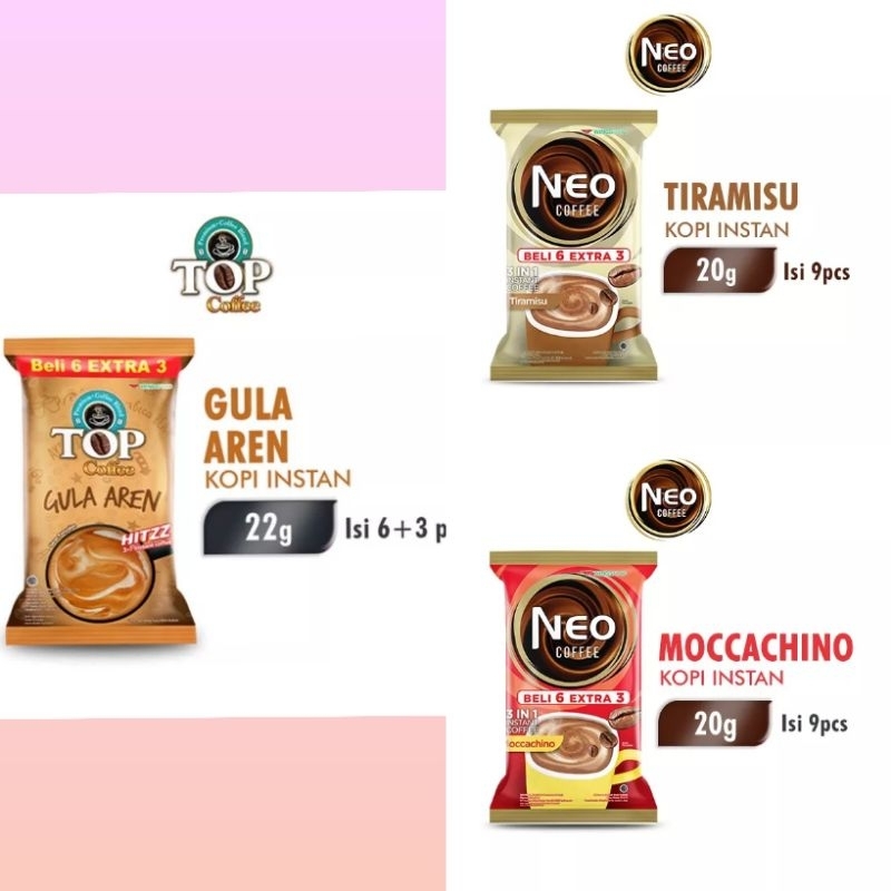 

Top Kopi Gula aren | Neo coffe Tiramisu/mochacino isi 9bks