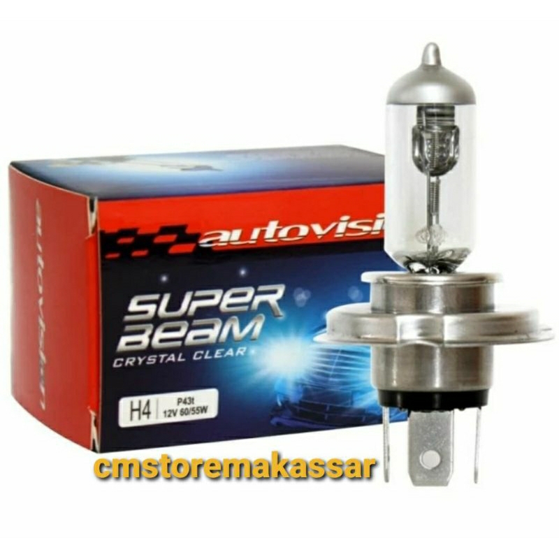 Lampu Bohlam Sorot Depan Motor Mobil Halogen Autovision Super Beam H4 12V 60/55W