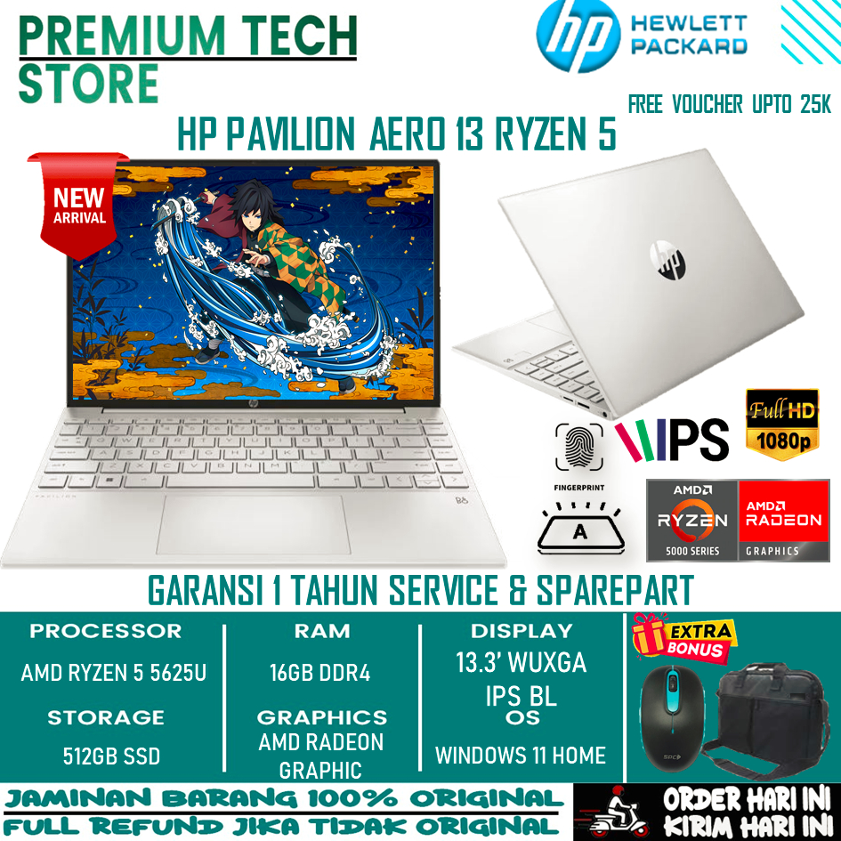 Laptop Baru Hp Pavilion Aero 13 Amd Ryzen 5 5625U 16Gb Ram 512Gb Ssd Wuxga Ips Bl Windows 11 Home Original Termurah