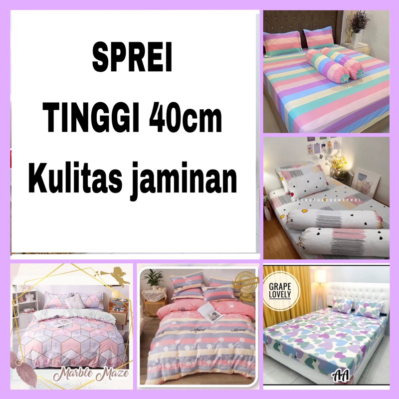 Sprei premium aestetic elegan tinggi 40cm  set sarung bantal dan sarung guling