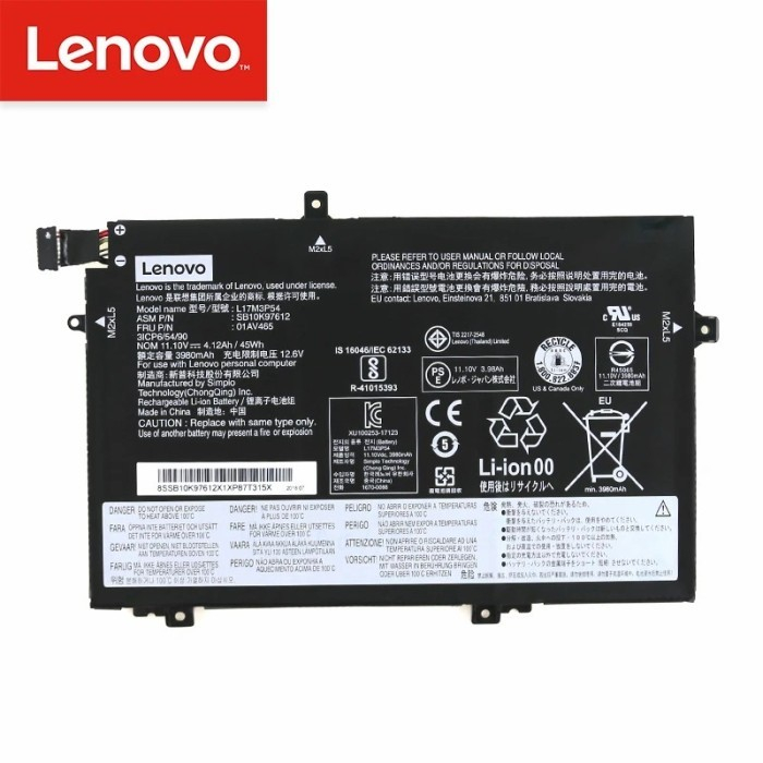 Baterai Battery Lenovo Thinkpad L14 l15 L480 L490 L580 L590 01AV465 L17M3P54