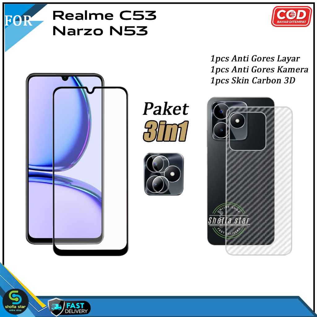 PAKET 3IN1 Tempered Glass Ceramic Privacy Realme C53 Nfc Narzo N53 Anti Spy Full Cover