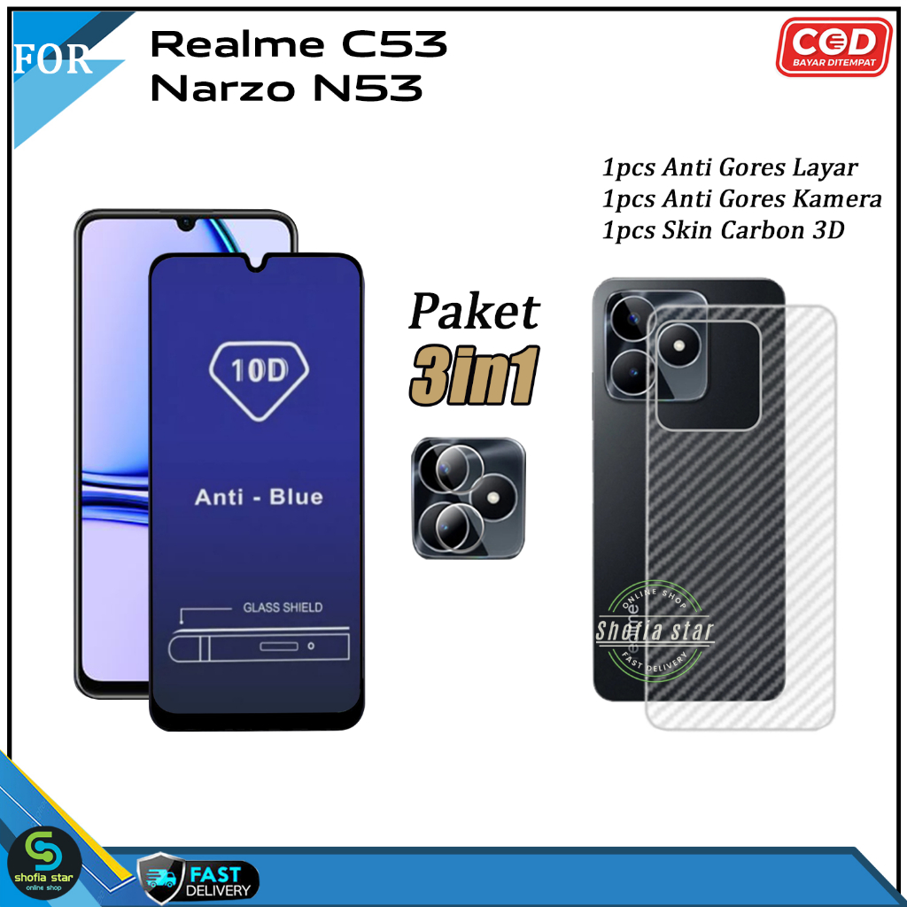 PAKET 3IN1 Tempered Glass Ceramic Privacy Realme C53 Nfc Narzo N53 Anti Spy Full Cover