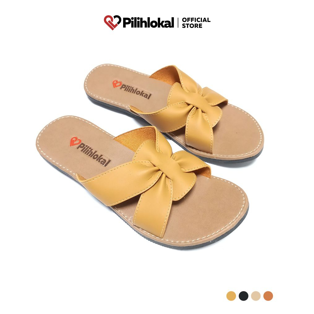 Pilihlokal - Butterfly Sendal Sepatu Wanita Kekinian Slop Korea Elegan Terbaru 2023 - Slip On Sandal Murah Cantik Casual Karet Selop Teplek Perempuan Dewasa - Sandak Flat Cewe Remaja Viral Flatshoes Lentur - Sandal Slide Kokop Kondangan Jumbo Ibu2 Lebaran