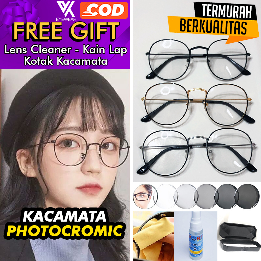 Kacamata Model Retro 3447 PHOTOCROMIC ANTI RADIASI UV Lensa Berubah warna Sunglass, Oval Korea Fashion