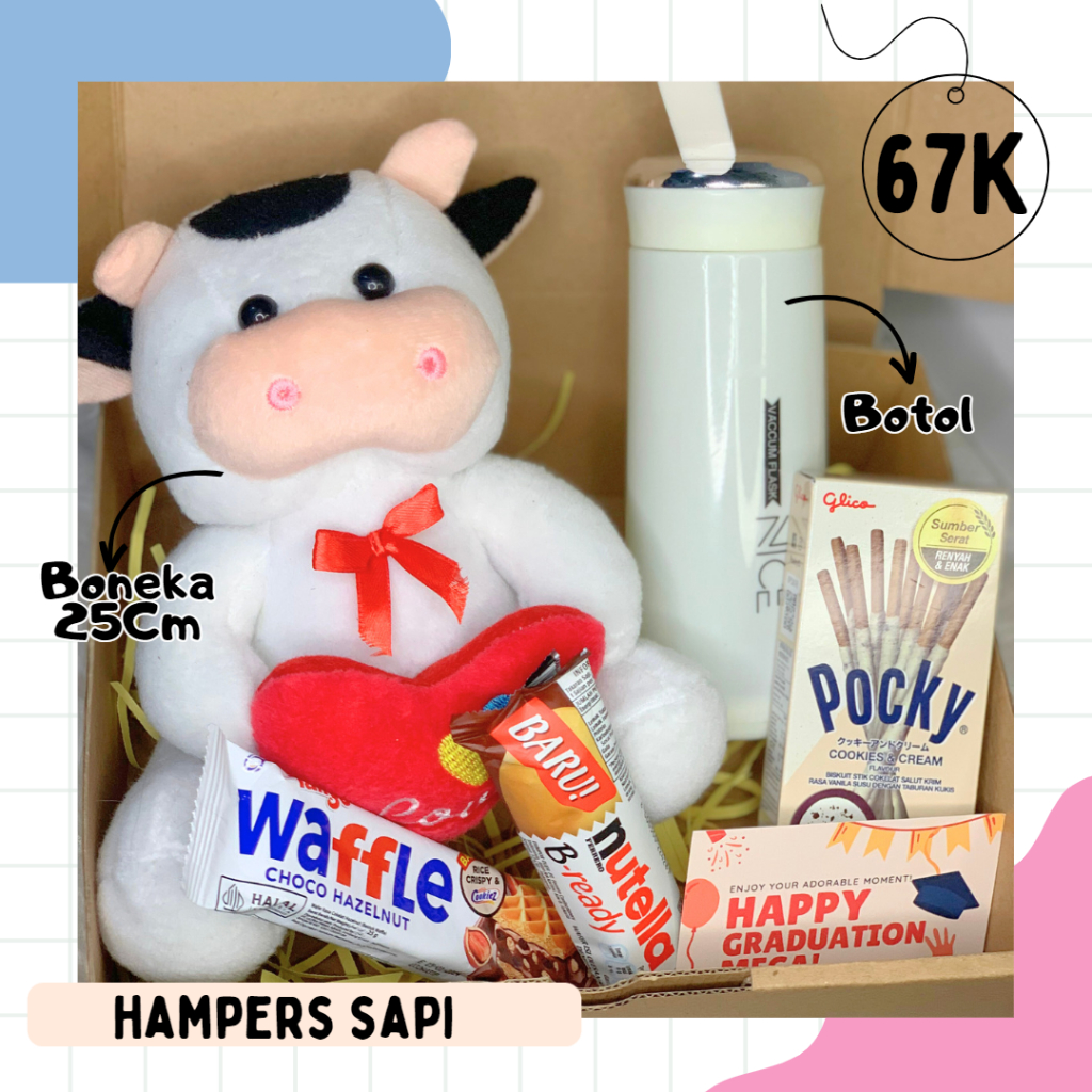 

(KIRIM HARI INI) hampers box snack box gift box bok wisuda ulang tahun natal lebaran tunangan murah Boneka ayang bestie boenka sapi panda bear