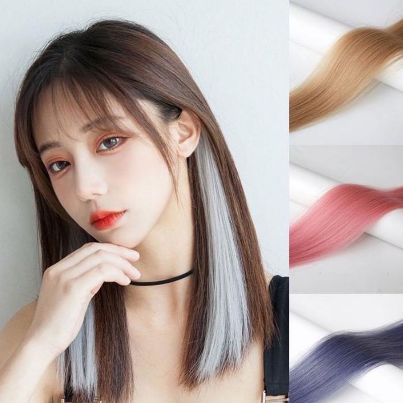 Rambut Palsu Hair Clip Highlight Panjang Jepit Extension Warna Warni Hairclip Hair Clip On Extention Ombre Hairpiece