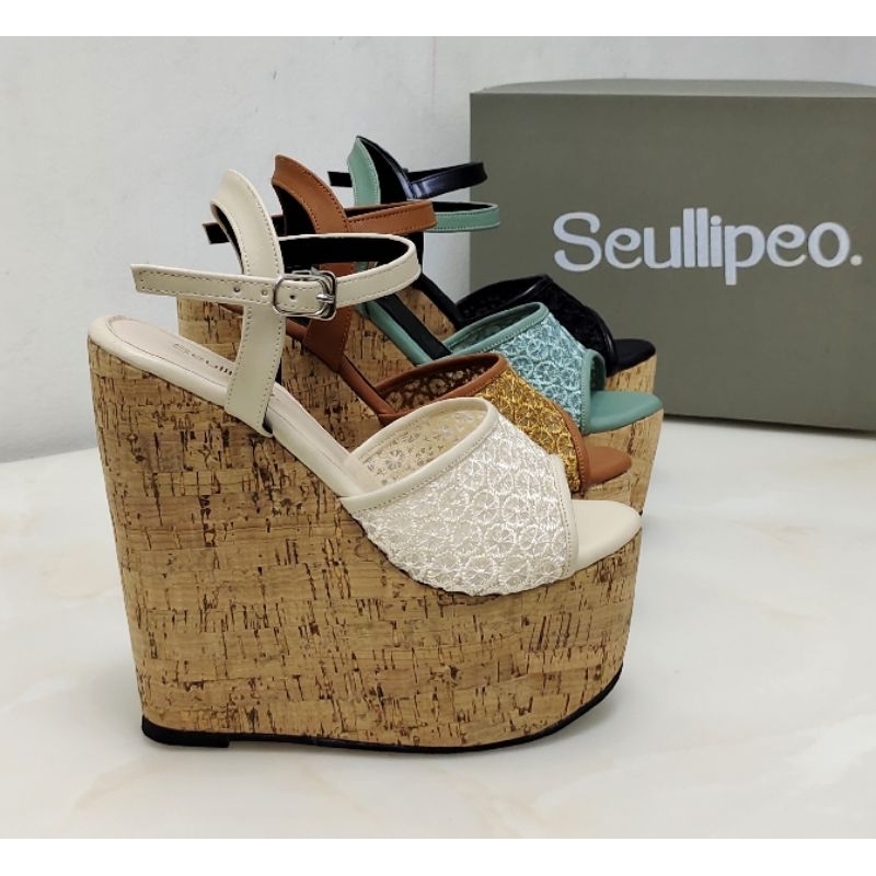 sandal wedges 15cm brukat