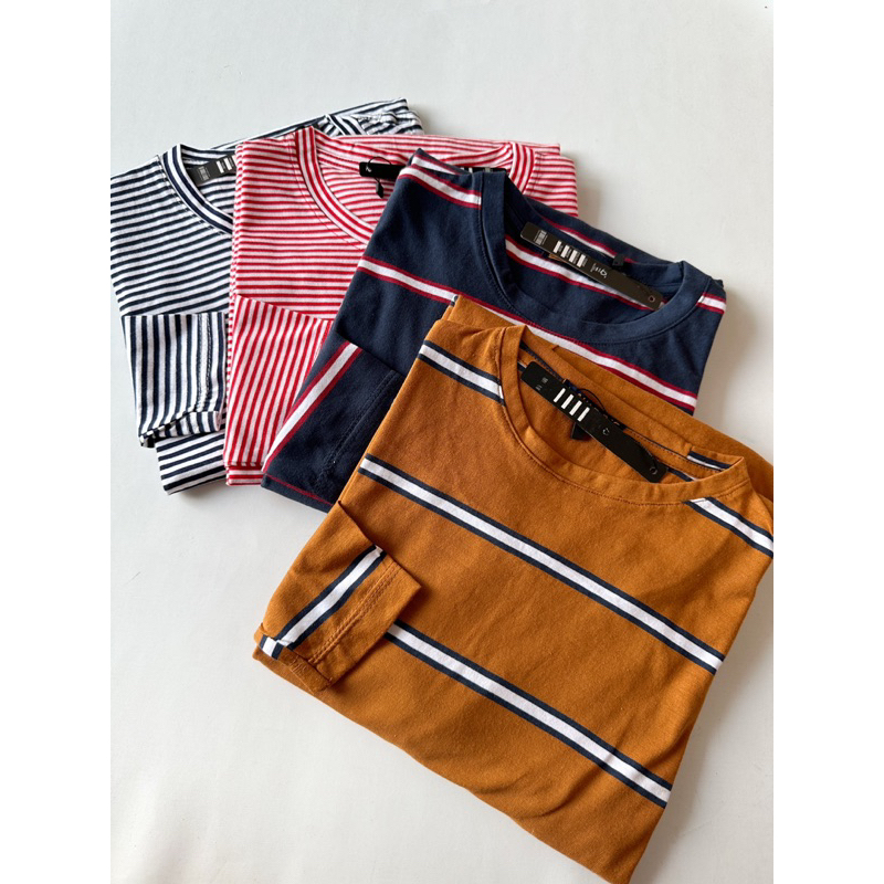 READYBASIC - BAJU KAOS LENGAN PANJANG STRIPE TEE BAHAN KATUN ADEM