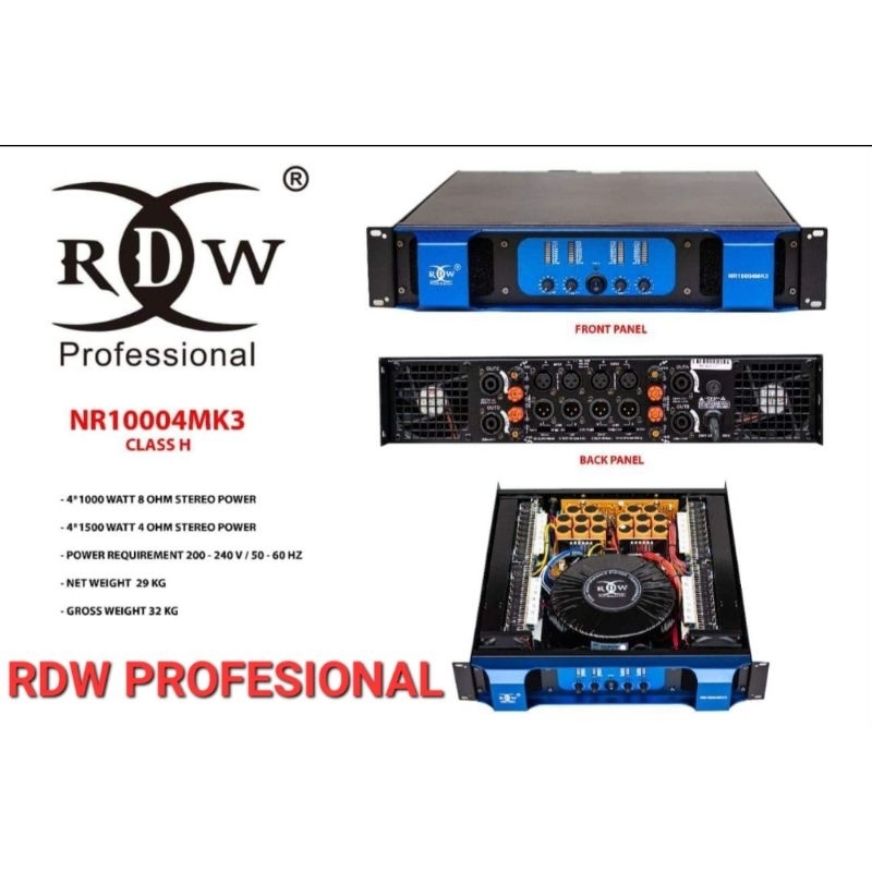 POWER AMPLIFIER RDW NR10004 4 channel Class H Power RDW Class H 4 channel NR 10004 Mk3