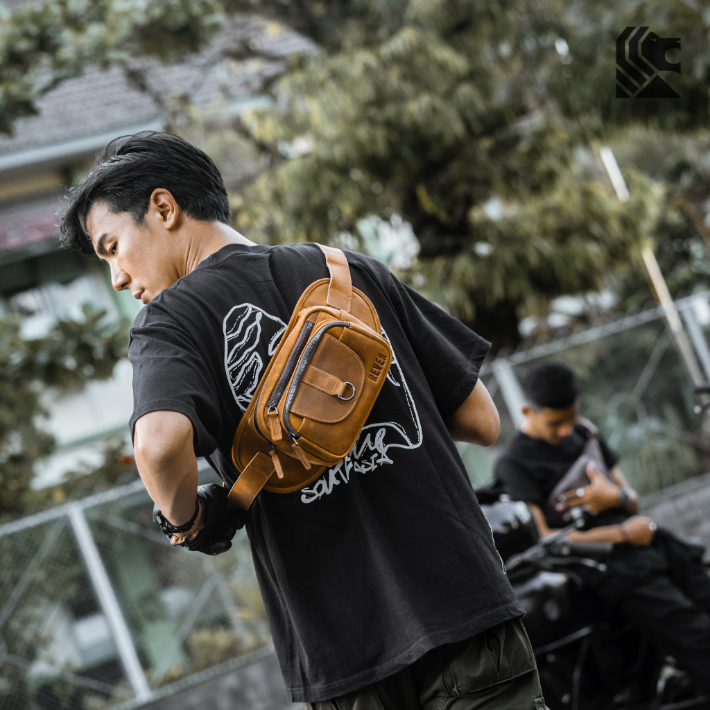 Tas Selempang Kulit Pria Slempang Bahu Reven Sagara Leather Waistbag Pinggang Bahan 100% Kulit Sapi Asli Original Premium