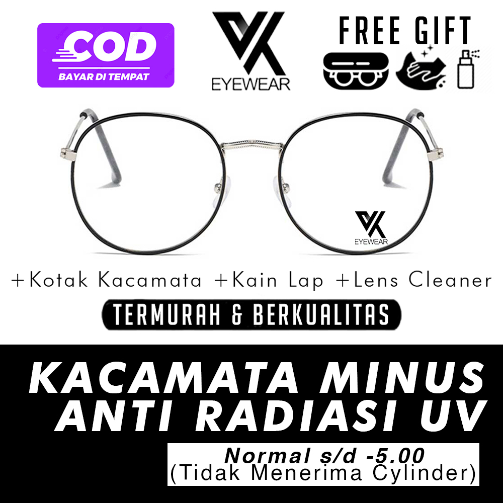 [PROMO] Kacamata Model Retro 3447 MINUS ANTI RADIASI UV Layar Hp, Laptop, Komputer -0.50 s/d -4.00 Korea Fashion Pria / Wanita / Anak-anak Blue Light Blocking