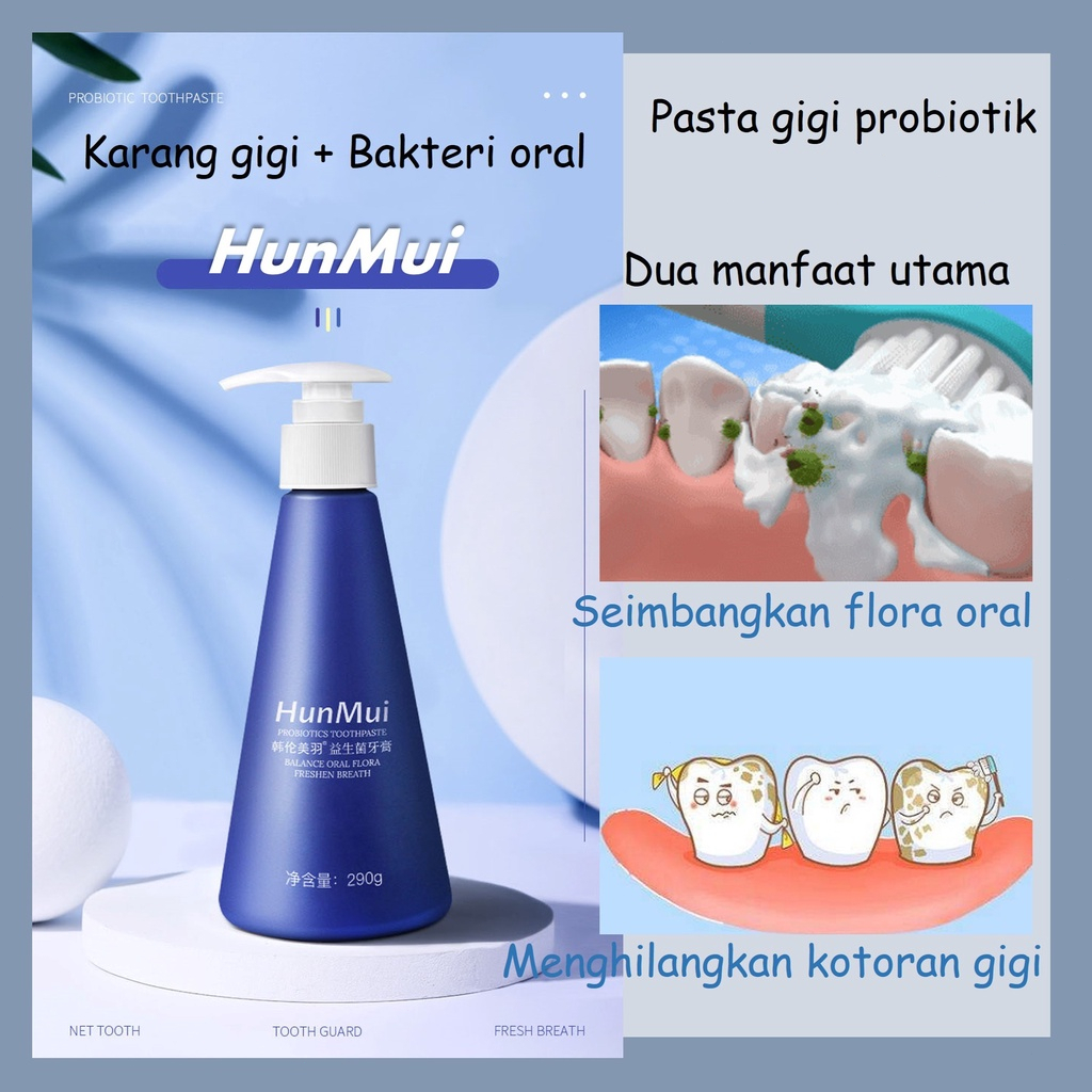 Pasta Gigi Pemutih Permanen Penghilang Karang Gigi dan Gigi Kuning 290g Press-Type Berkapasitas Besar Pasta Gigi Probiotik Menyeimbangkan Bakteri Mulut Teeth Whitening Toothpaste