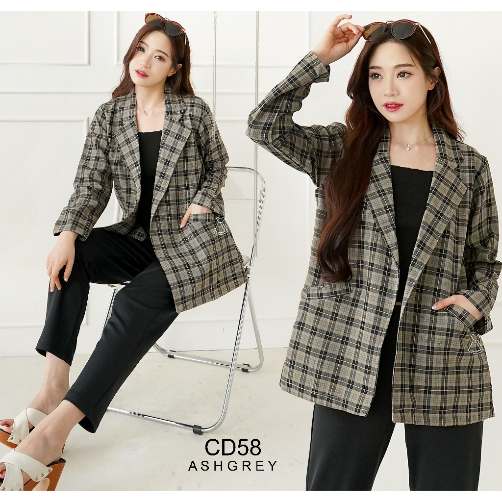 CD58 - Outer Blazer Casual Basic Cotton Linen Stylish Korean Look