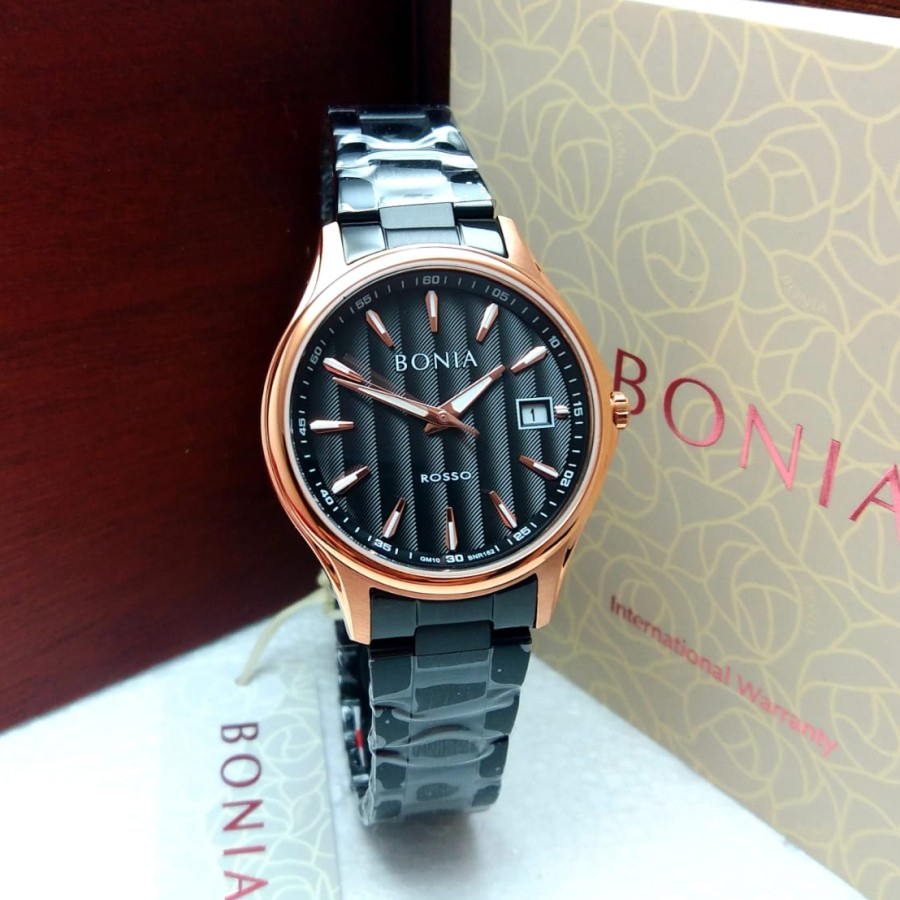 Bonia BNR182-2532 Jam Tangan Wanita Black Rosegold Original