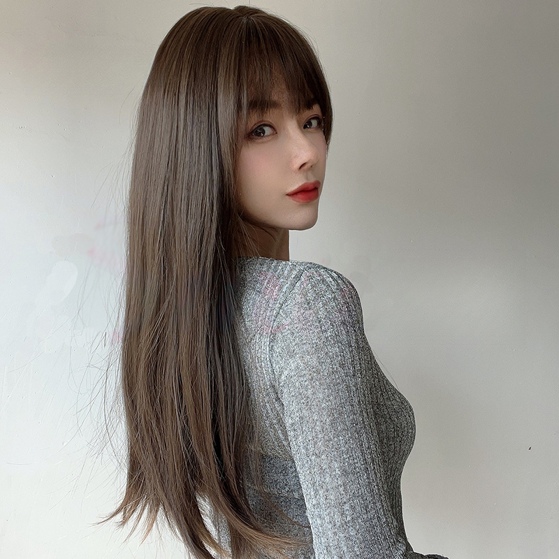 Wig Rambut Panjang Lurus Poni Natural Korean Version Wig Hair Long Straight Aksesoris Rambut Wanita