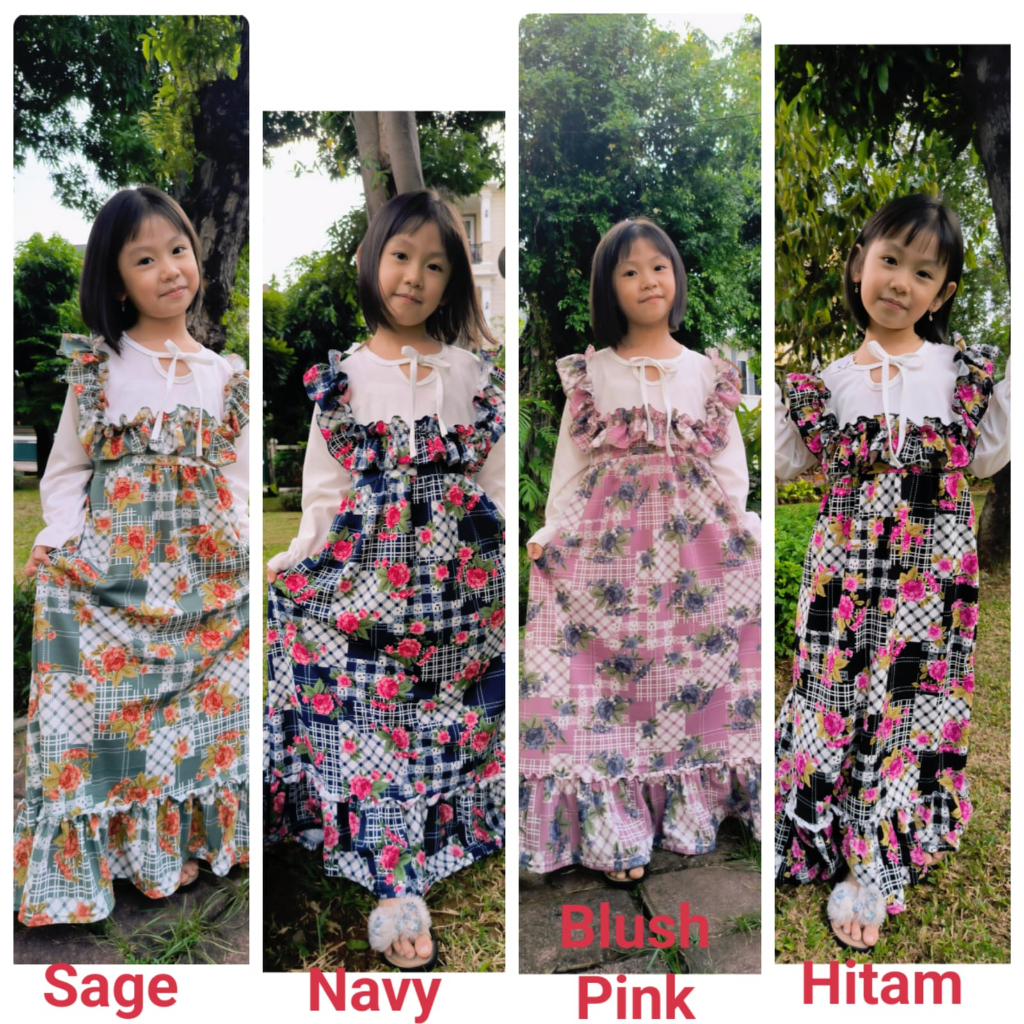 MOMOGI- GAMIS FLORAL OLIVER KOTAK / GAMIS MAXI ANAK PEREMPUAN VOXY PREMIUM / Usia 5th-anak tanggung