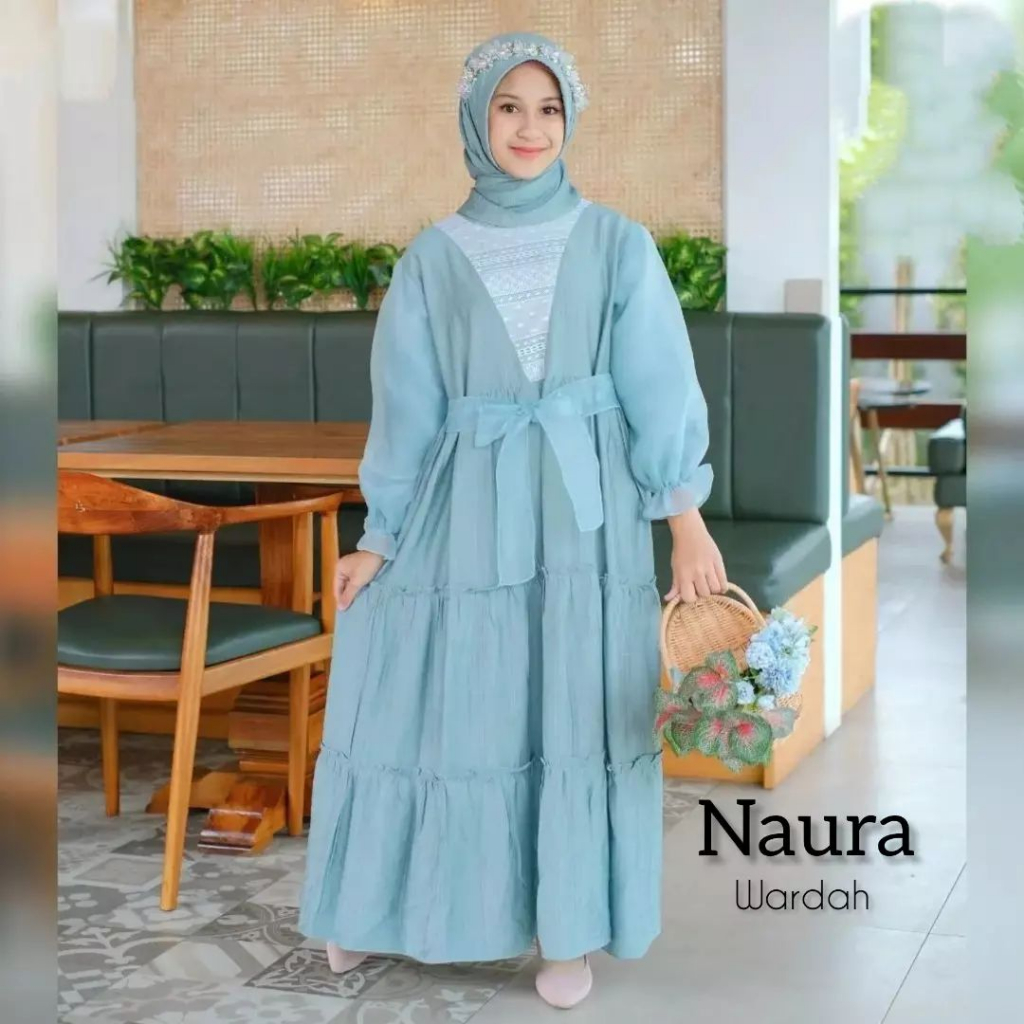 Baju Gamis Anak Perempuan Tanggung Terbagus Kekinian 2023 Naura Kids Plus Jilbab Bahan Crinkle Mix Organza Dan Brukat Malika Dress Syar'i Anak Perempuan Usia 7 8 9 10 11 Tahun Fashion Muslim Anak Cewek