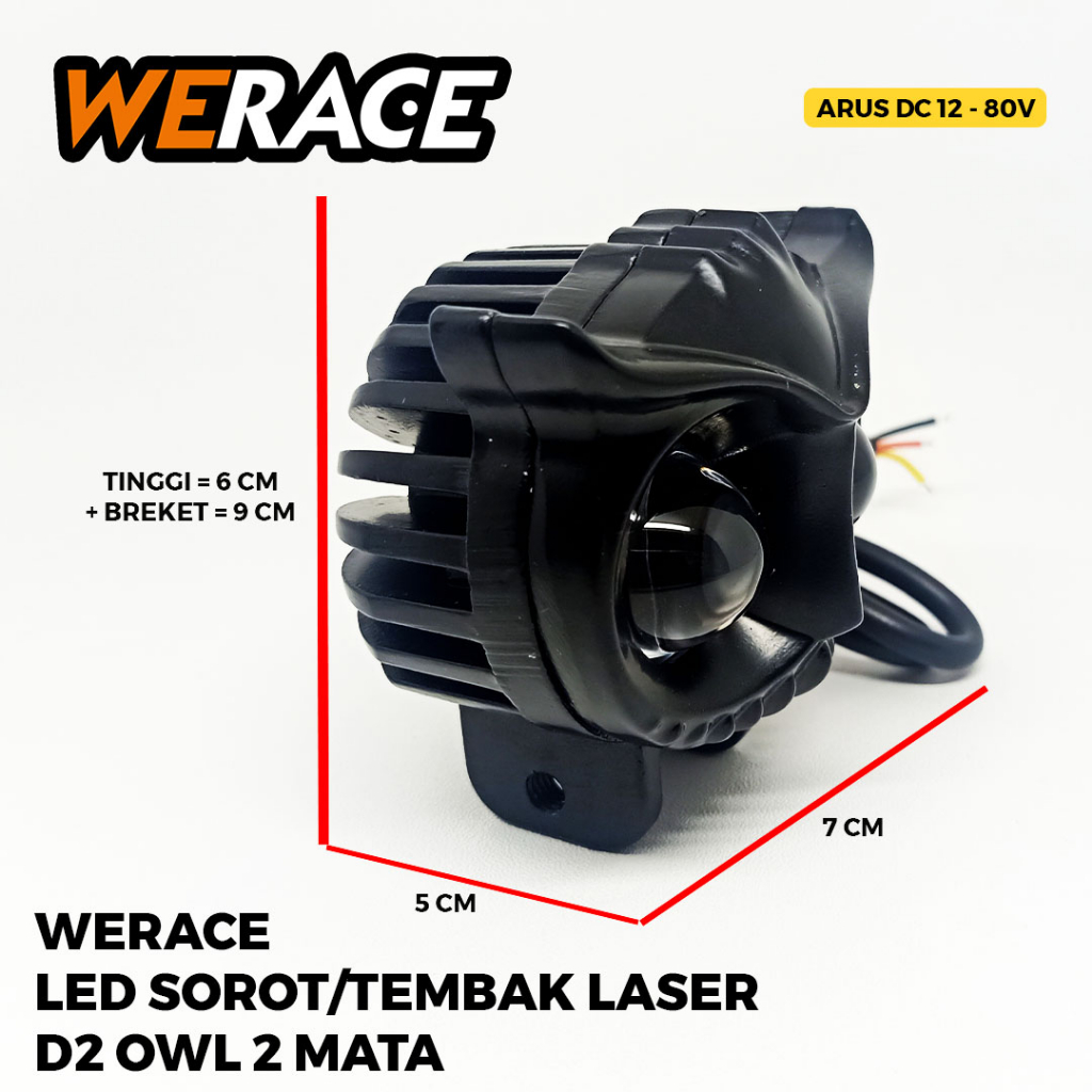 [WERACE] LAMPU LED SOROT/LAMPU TEMBAK OWL 3 MATA 3 MODE BODY BESI / OWL 2 MATA HORNED 40W D2