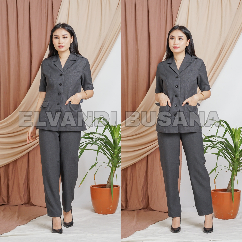 SETELAN JAS WANITA B&amp;V LYNELLE / SERAGAM KERJA BLAZER WANITA / SERAGAM GURU / SETELAN BAJU GURU WANITA - 6605 ABU TUA