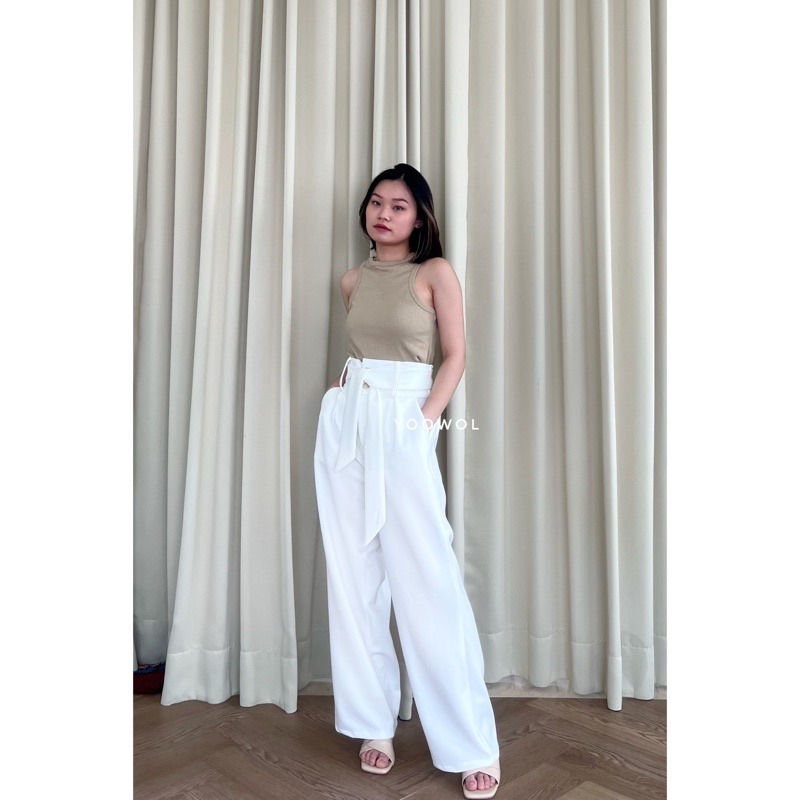 Tasya Pants / Celana Kulot Highwaist Tali Pinggang Wanita Polos Outfit Casual Kantor Hangout Basic Highwaist Cullote Outfit Santai