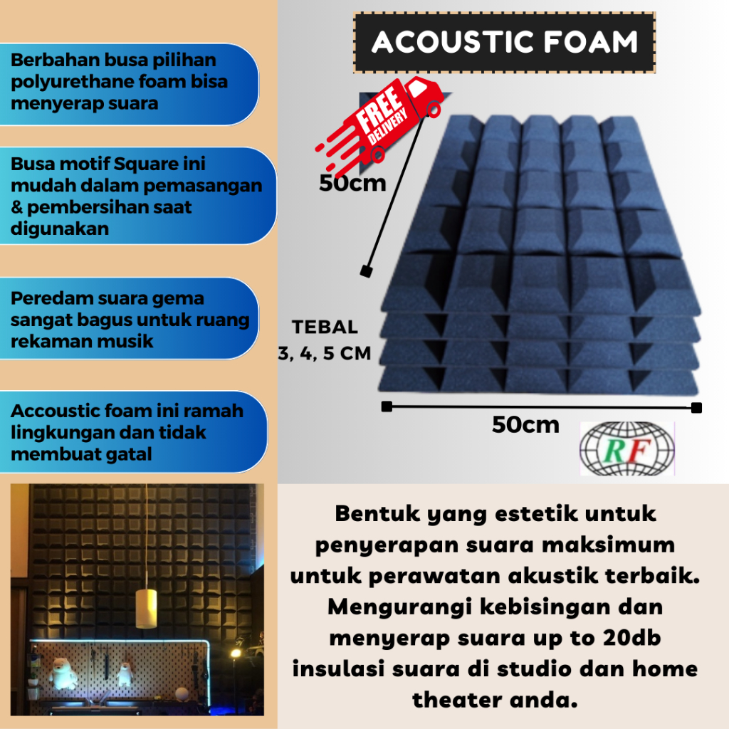 Peredam Suara Ruangan 5cm X 50 X 50 Busa Acoustic Square Foam