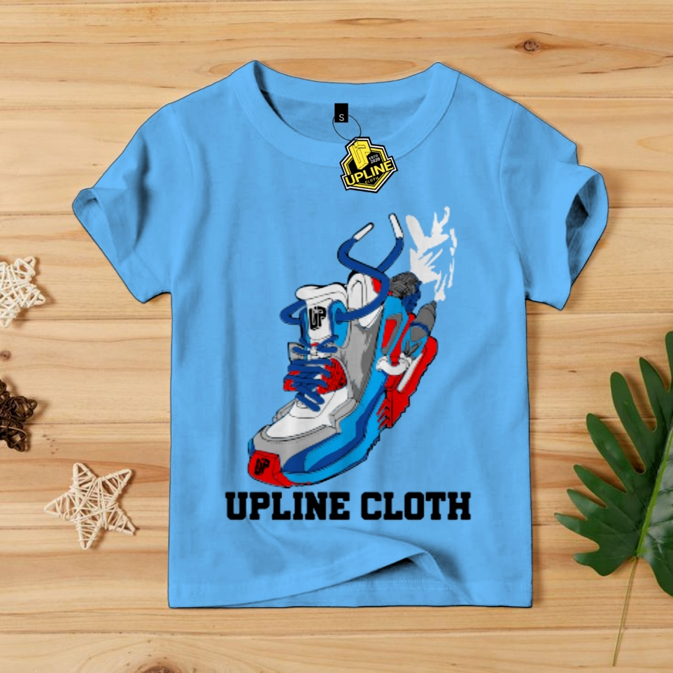 BAJU ANAK LAKI LAKI UPLINE CODE 025 BIRU MUDA SEPATU || KAOS DISTRO ANAK UPLINE 1-10 TAHUN